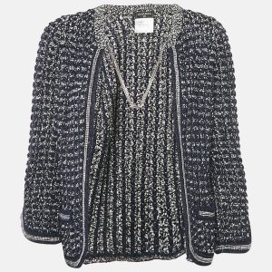 Chanel Navy Blue Crochet Knit Neck Chain Detail Cardigan S, Sweaters & Cardigans - Luxury Closet catalog