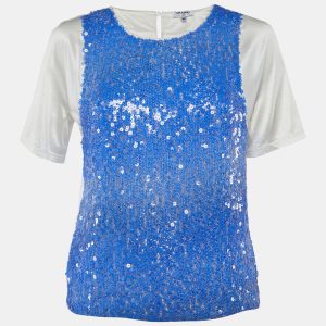 Chanel Blue/White Sequined Short Sleeve Top S, Shirts & Tops - Luxury Closet catalog