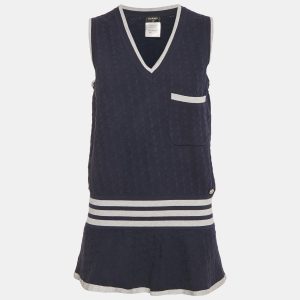 Chanel Navy Blue Patterned Cotton Knit Flared Long Vest M, Sweaters & Cardigans - Luxury Closet catalog