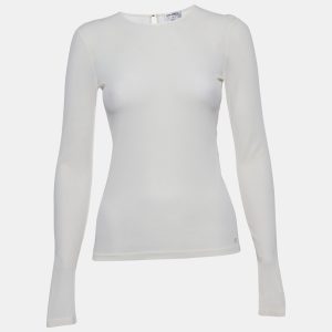 Chanel White Silk Logo Metal Detail Long Sleeve Top S, Shirts & Tops - Luxury Closet catalog
