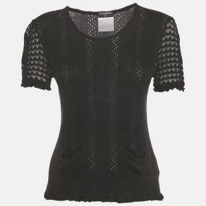Chanel Black Rib Knit Pocket Front Top L, Shirts & Tops - Luxury Closet catalog
