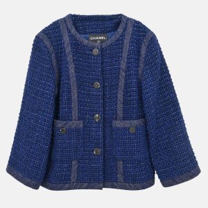 Chanel Single Breasted Collarless Navy Jacket Size 42, Coats & Jackets - Luxury Closet catalog