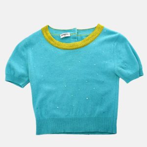 Chanel Light Blue Knit Short Sleeve Sweater Top, Sweaters & Cardigans - Luxury Closet catalog