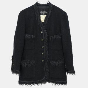 Chanel Single Breasted Collarless Black Wool Jacket Size 40, Coats & Jackets - Luxury Closet catalog
