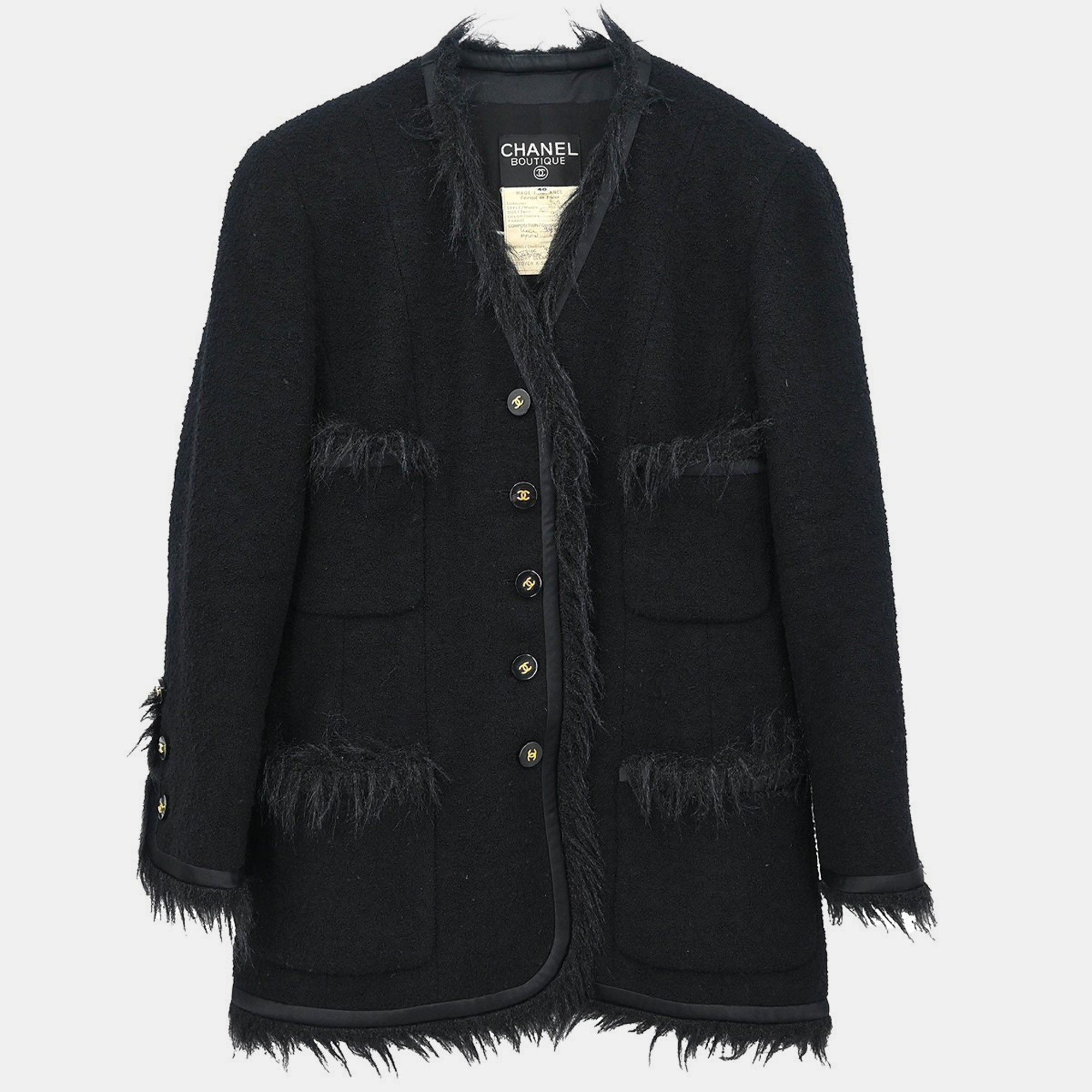 Chanel Single Breasted Collarless Black Wool Jacket Size 40, Coats & Jackets - Luxury Closet catalog