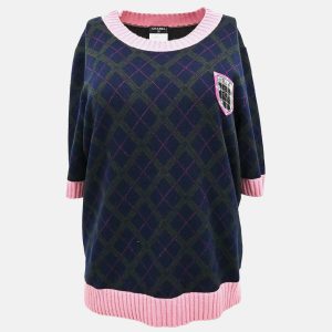 Chanel Short Sleeve Sweater Navy Knit Top Size 46, Coats & Jackets - Luxury Closet catalog
