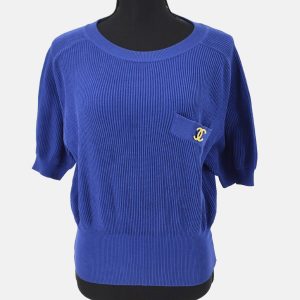 Chanel Round Neck Blue Short Sleeve Knit Top Size 40, Shirts & Tops - Luxury Closet catalog
