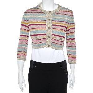 Chanel  Multicolor Stripe Cotton Knit Cardigan M, Sweaters & Cardigans - Luxury Closet catalog