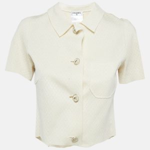 Chanel Off White Lozenge Knit Cropped Shirt S, Shirts & Tops - Luxury Closet catalog