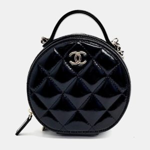 Chanel Black Shiny Leather Round Top Handle Bag, Satchels - Luxury Closet catalog