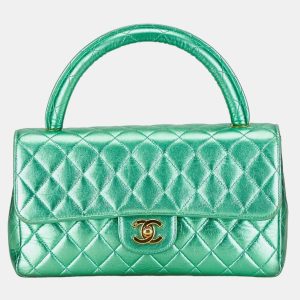 Chanel Metallic Green Lambskin Leather Quilted Top Handle Bag, Satchels - Luxury Closet catalog