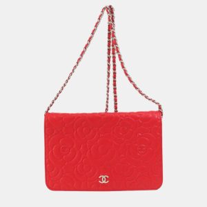 Chanel Red Camellia Leather Embossed Wallet On Chain, Wallets & Money Clips - Luxury Closet catalog