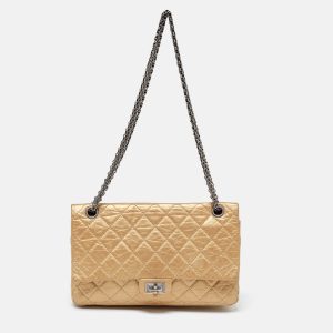 Chanel Gold Quilted Aged Leather Reissue 2.55 Classic 226 Flap Bag, Shoulder Bags - Luxury Closet catalog
