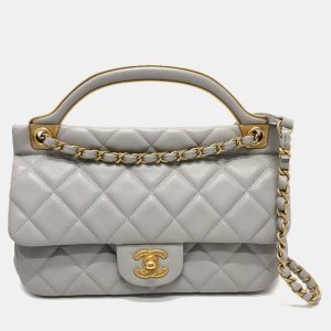 Chanel Grey Calfskin Quilted Small Lady Handle Clutch With Chain, Clutches & Special Occasion Bags - Luxury Closet catalog
