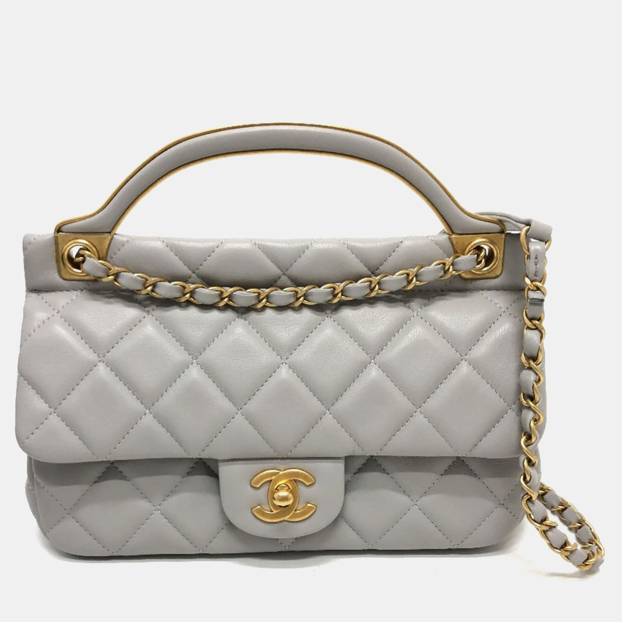 Chanel Grey Calfskin Quilted Small Lady Handle Clutch With Chain, Clutches & Special Occasion Bags - Luxury Closet catalog