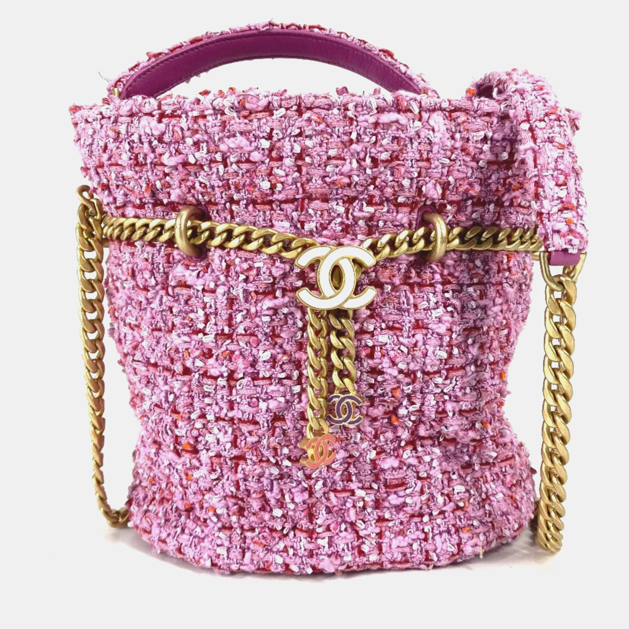Chanel Tweed Enamel Quilted Pending CC Bucket Drawstring Shoulder Bags, Handbags - Luxury Closet catalog
