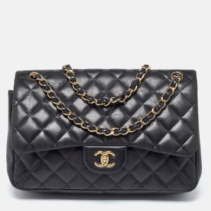 Chanel Black Quilted Leather Jumbo Classic Double Flap Bag, Shoulder Bags - Luxury Closet catalog