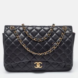 Chanel Black Quilted Lambskin Leather Maxi Classic Double Flap Bag, Shoulder Bags - Luxury Closet catalog