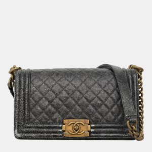 Chanel Metallic Grey Leather Medium Boy Bag, Shoulder Bags - Luxury Closet catalog