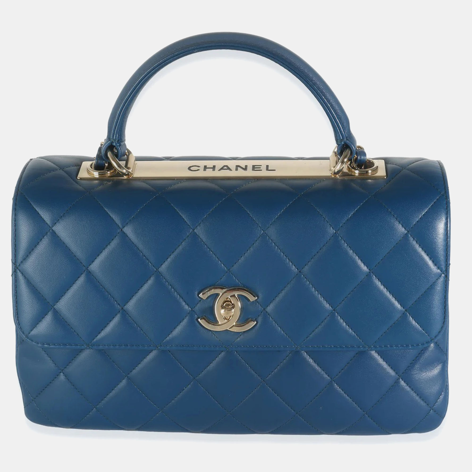 Chanel Navy Quilted Lambskin Medium Trendy Top Handle Bag, Satchels - Luxury Closet catalog