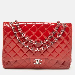 Chanel Red Quilted Patent Leather Maxi Classic Double Flap Bag, Shoulder Bags - Luxury Closet catalog