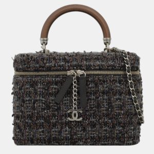 Chanel Multicolor/ Brown Tweed Vanity Case Wood Handle Bag, Shoulder Bags - Luxury Closet catalog