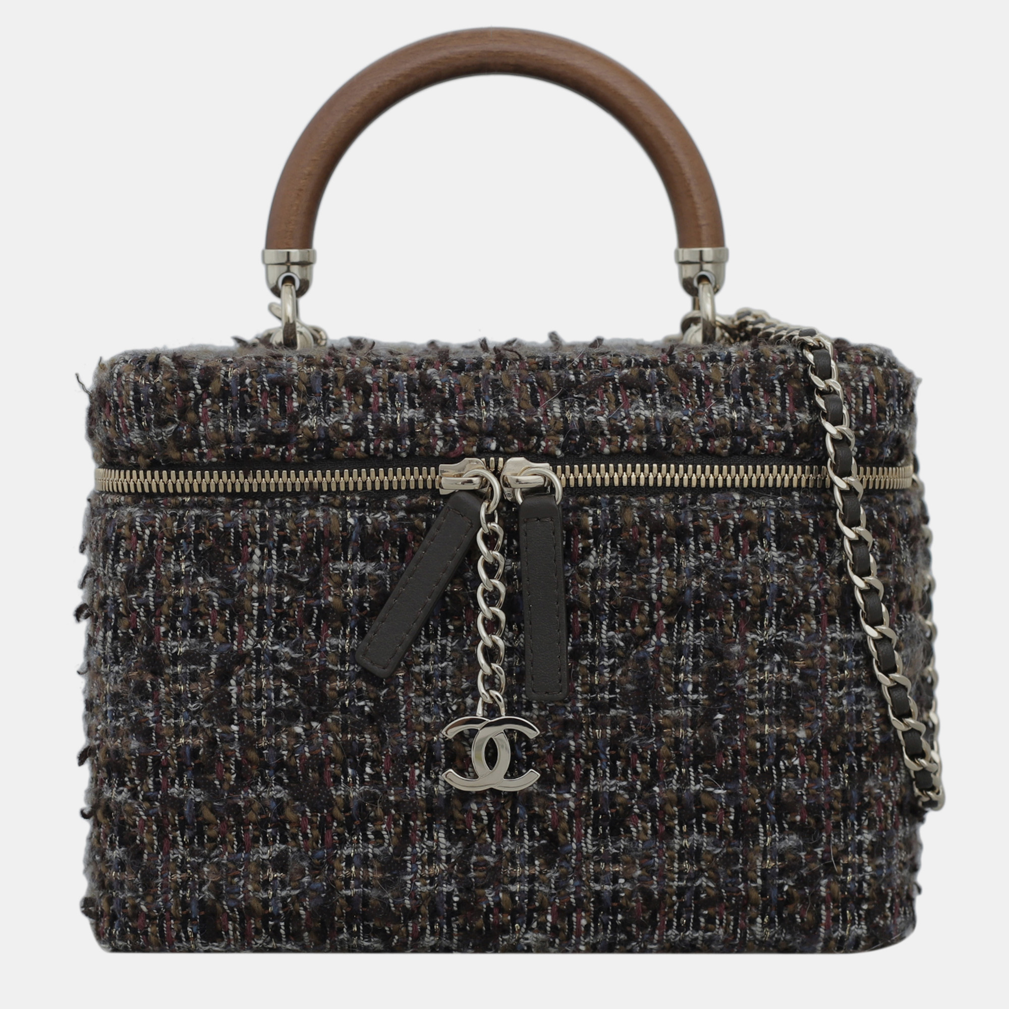 Chanel Multicolor/ Brown Tweed Vanity Case Wood Handle Bag, Shoulder Bags - Luxury Closet catalog