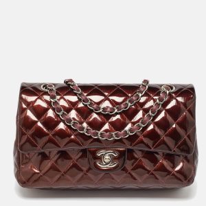 Chanel Brown Patent Leather Medium Classic Double Flap Bag, Shoulder Bags - Luxury Closet catalog