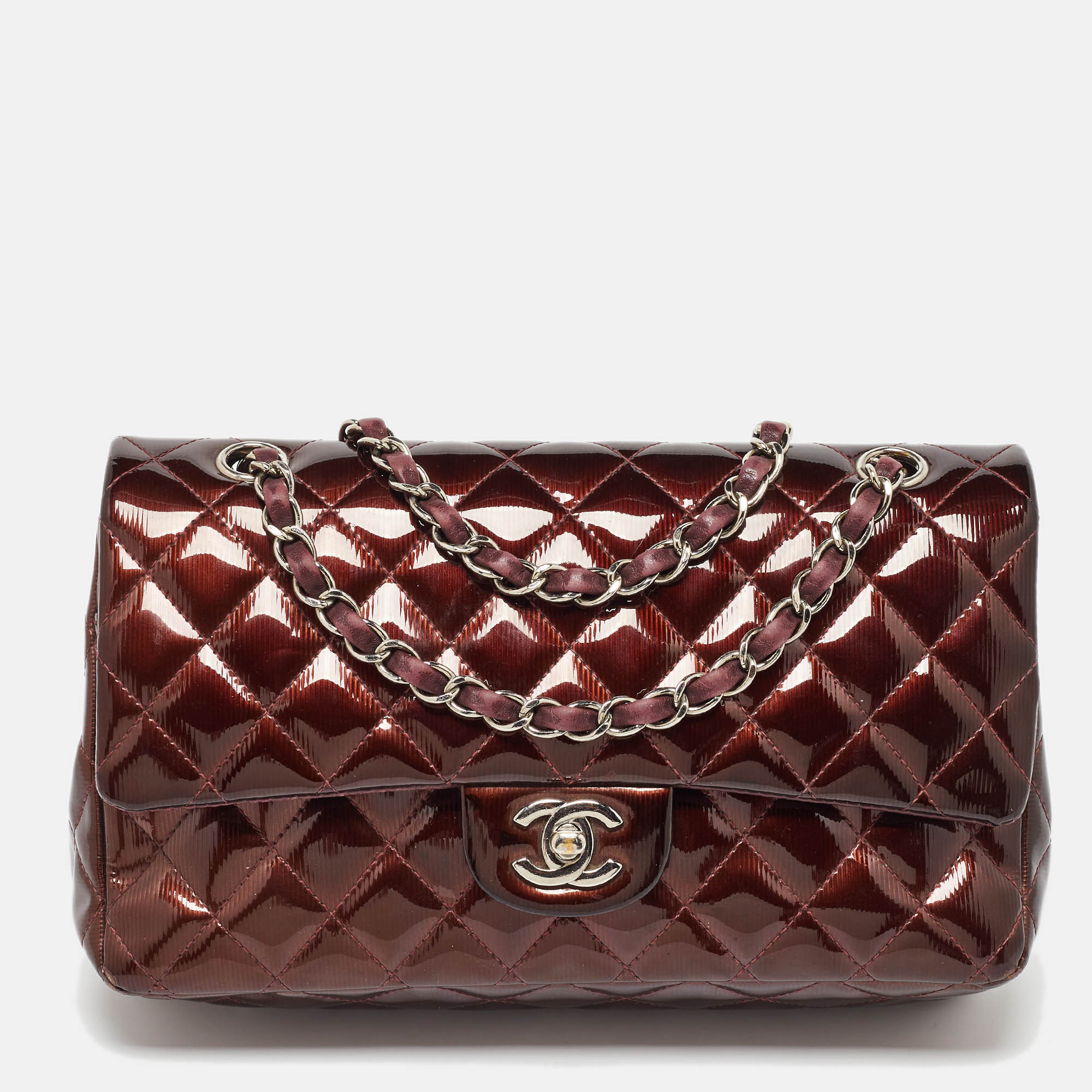 Chanel Brown Patent Leather Medium Classic Double Flap Bag, Shoulder Bags - Luxury Closet catalog
