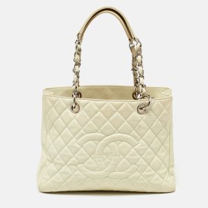 Chanel Cream Quilted Caviar Leather CC GST Tote, Tote Handbags - Luxury Closet catalog