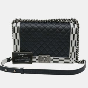 Chanel Black White Seal Lambskin Boy Chanel Chain Shoulder bag, Shoulder Bags - Luxury Closet catalog