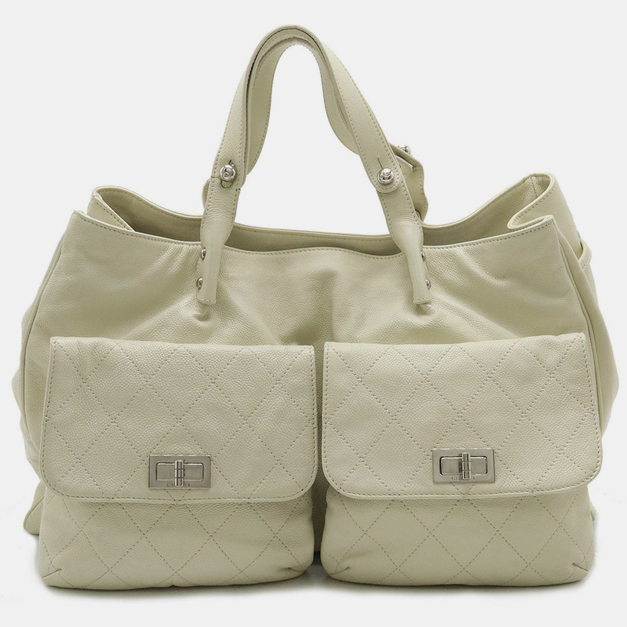 Chanel Ivory White Caviar Skin Leather 2.55 Matelasse Turnlock Tote Bag, Tote Handbags - Luxury Closet catalog
