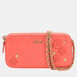 Chanel Pink Gold Leather Matelasse Camellia Wallet Chain Shoulder Bag, Wallets & Money Clips - Luxury Closet catalog