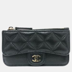 Chanel Black Caviar Skin Coco Mark Matelasse Classic Zip Business Card Holder, Wallets & Money Clips - Luxury Closet catalog