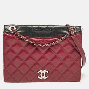 Chanel Burgundy/Black Quilted Leather and Canvas Medium Ballerine Flap Bag, Shoulder Bags - Luxury Closet catalog