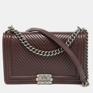 Chanel Burgundy Chevron Quilted Leather New Medium Boy Flap Bag, Shoulder Bags - Luxury Closet catalog