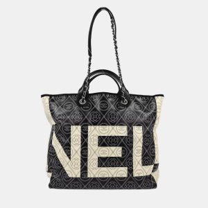Chanel Black Printed Coated Canvas Logo Camellia Shopping Tote Bag, Tote Handbags - Luxury Closet catalog