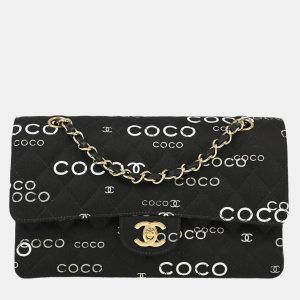 Chanel Black Canvas Coco Medium Classic Double Flap Shoulder Bag, Shoulder Bags - Luxury Closet catalog