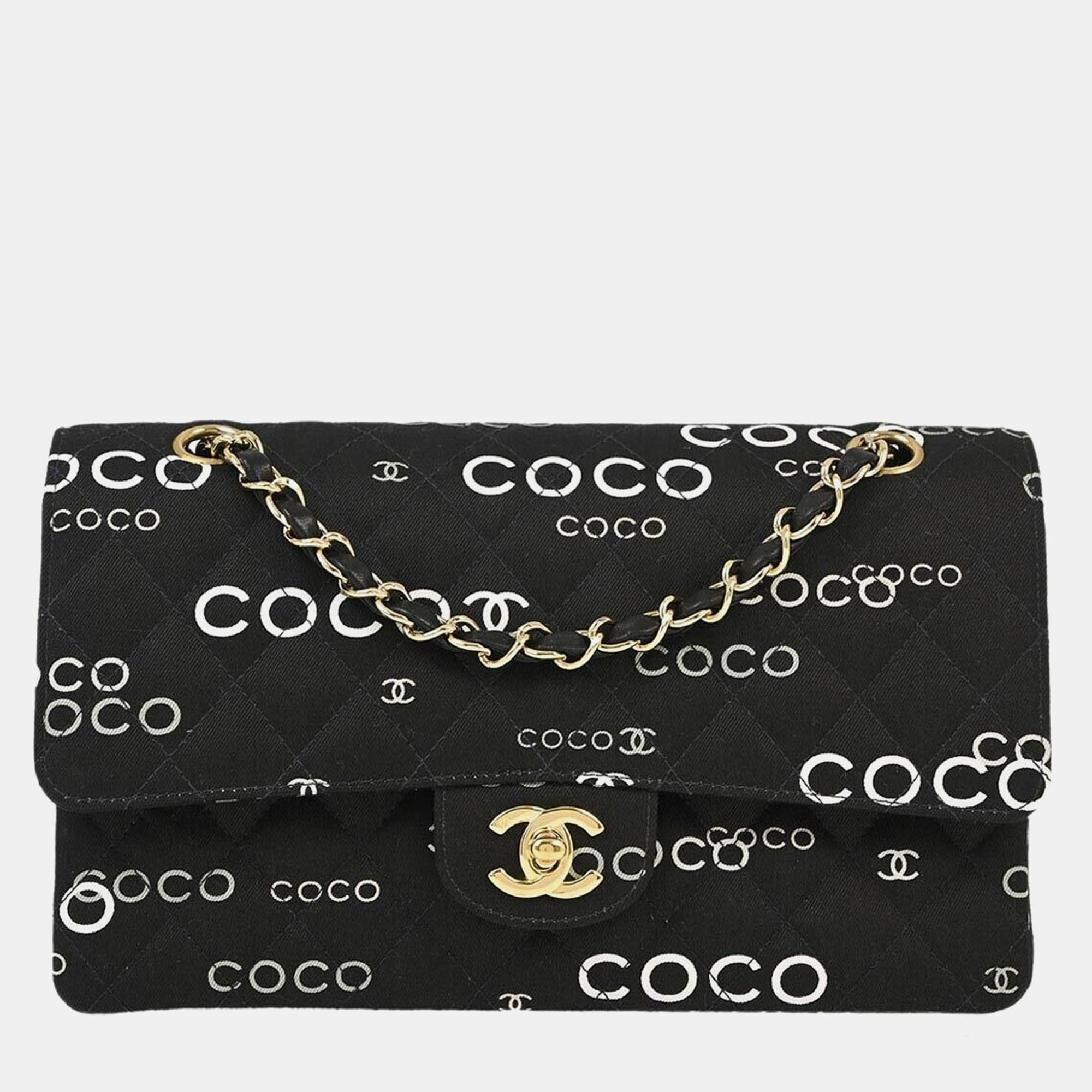 Chanel Black Canvas Coco Medium Classic Double Flap Shoulder Bag, Shoulder Bags - Luxury Closet catalog