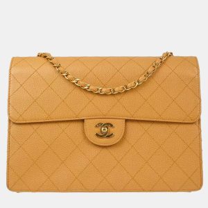 Chanel Beige Calfskin Single Flap Shoulder Bag, Shoulder Bags - Luxury Closet catalog