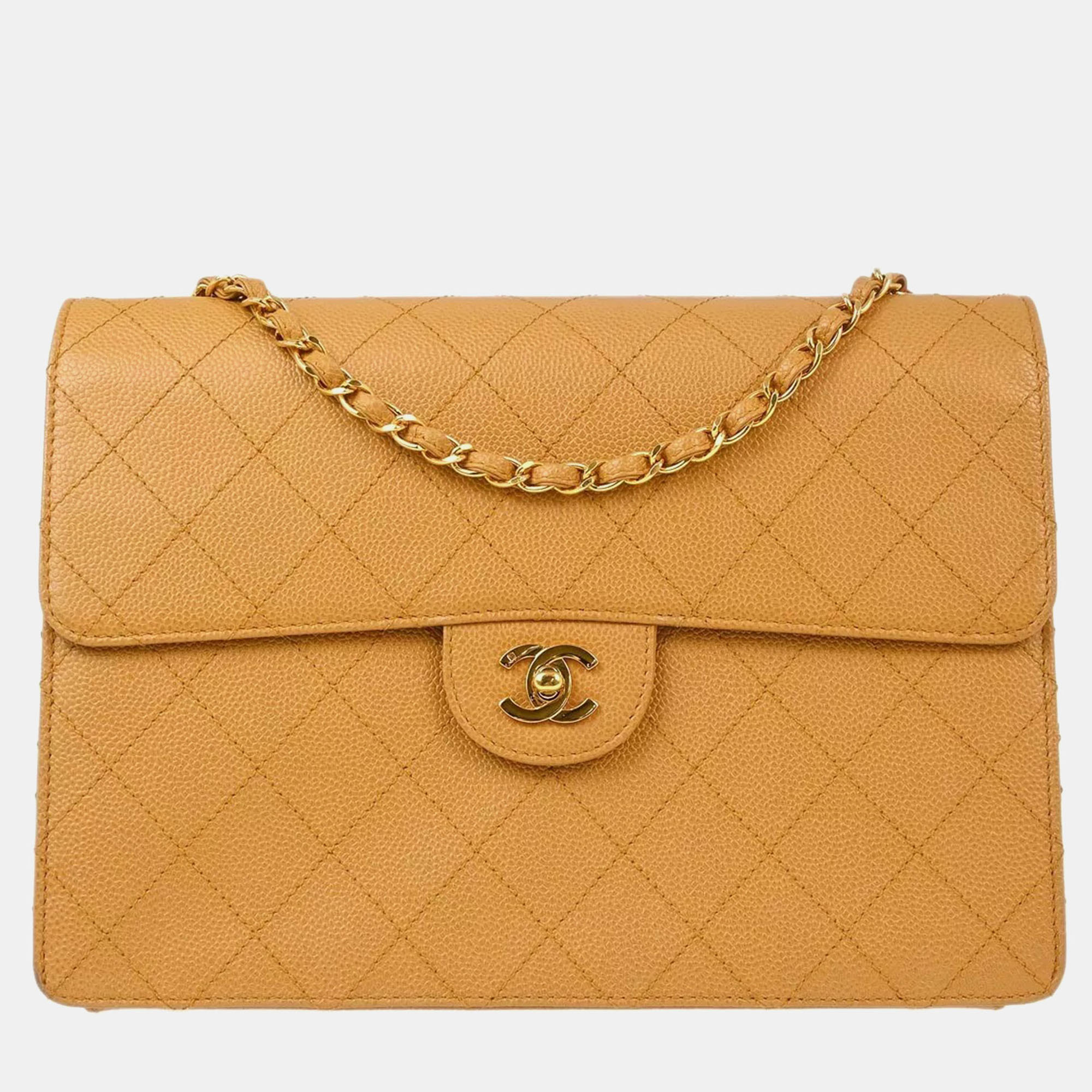 Chanel Beige Calfskin Single Flap Shoulder Bag, Shoulder Bags - Luxury Closet catalog