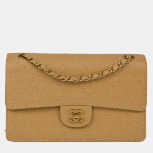 Chanel Beige Calfskin Medium Classic Single Flap Shoulder Bag, Shoulder Bags - Luxury Closet catalog