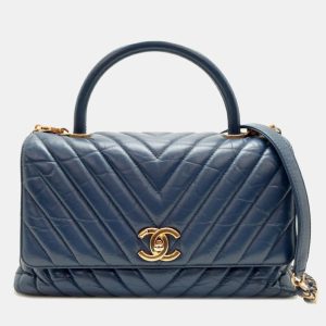 Chanel Calf Leather Blue V-stitch Coco Handle Chain Shoulder Bag, Satchels - Luxury Closet catalog