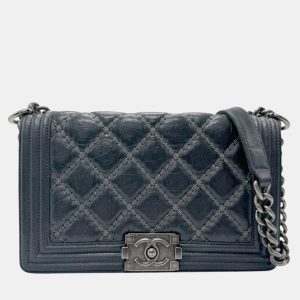 Chanel Leather Metal Silver Black Boy Chanel Shoulder Bag, Shoulder Bags - Luxury Closet catalog