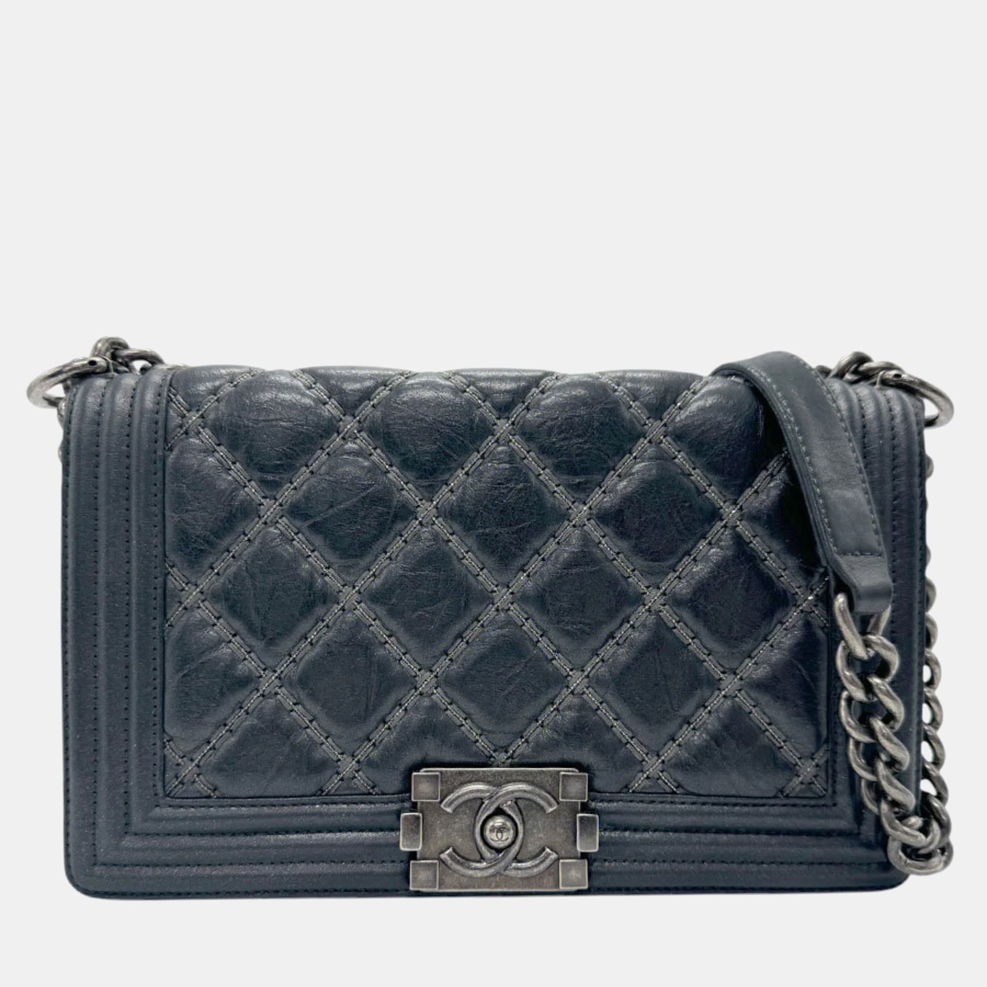 Chanel Leather Metal Silver Black Boy Chanel Shoulder Bag, Shoulder Bags - Luxury Closet catalog