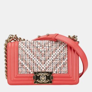 Chanel Pink White Multicolor Tweed Leather Boy Coco Mark Chain Shoulder Bag, Shoulder Bags - Luxury Closet catalog