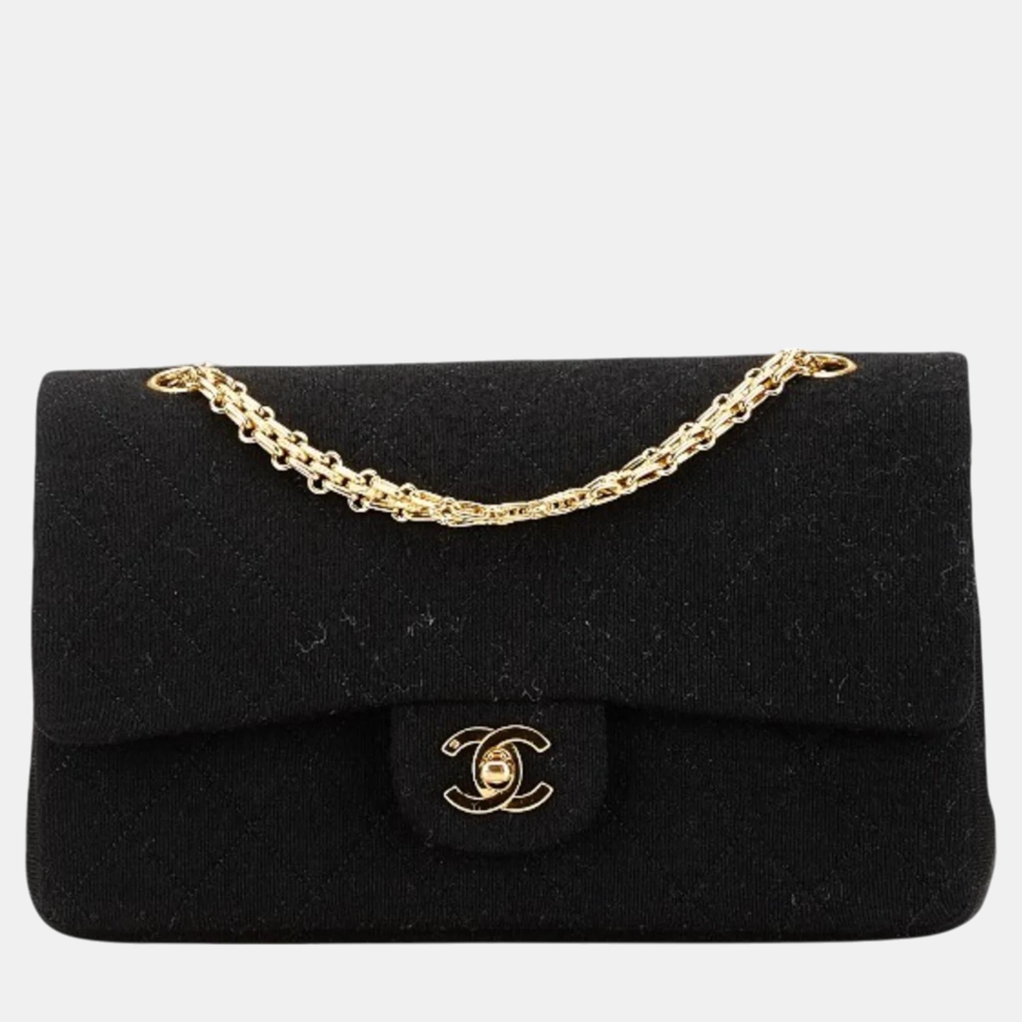 Chanel Black Cotton Jersey Matelasse Double Flap Coco Mark Chain Shoulder Bag, Shoulder Bags - Luxury Closet catalog