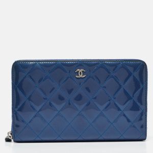 Chanel Blue Quilted Patent Leather Classic Zip Around Wallet Organizer, Wallets & Money Clips - Luxury Closet catalog