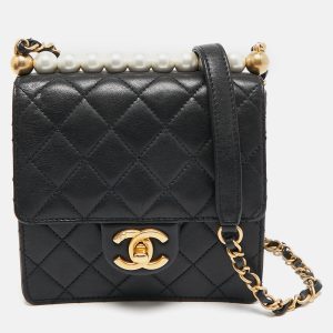 Chanel Black Quilted Leather Chic Pearl Crossbody Bag, Handbags - Luxury Closet catalog