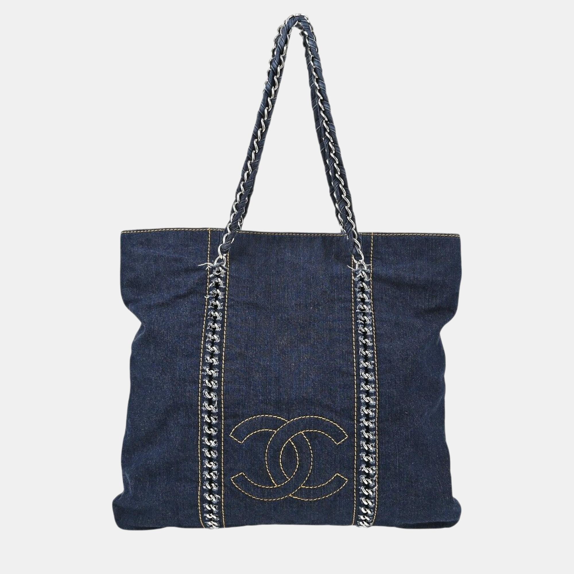 Chanel Blue Denim Luxury Line Tote Handbag, Tote Handbags - Luxury Closet catalog